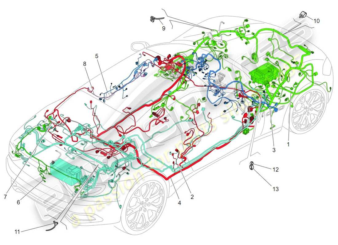 maserati granturismo (2009) cablaggio principale diagramma delle parti