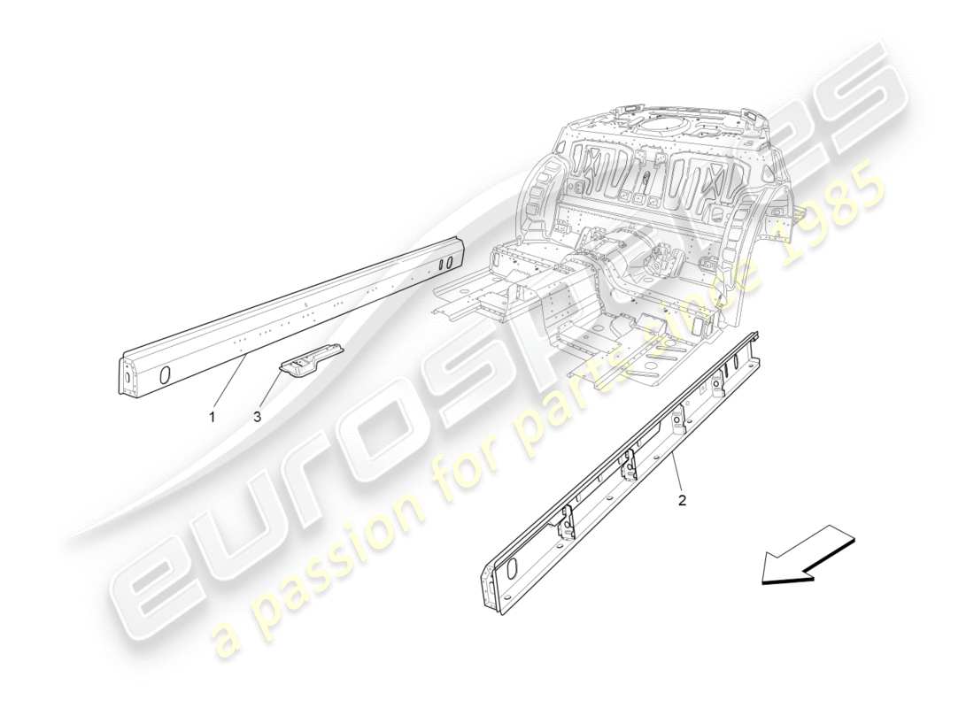 maserati granturismo s (2016) schema delle parti dei telai strutturali centrali e dei pannelli in lamiera