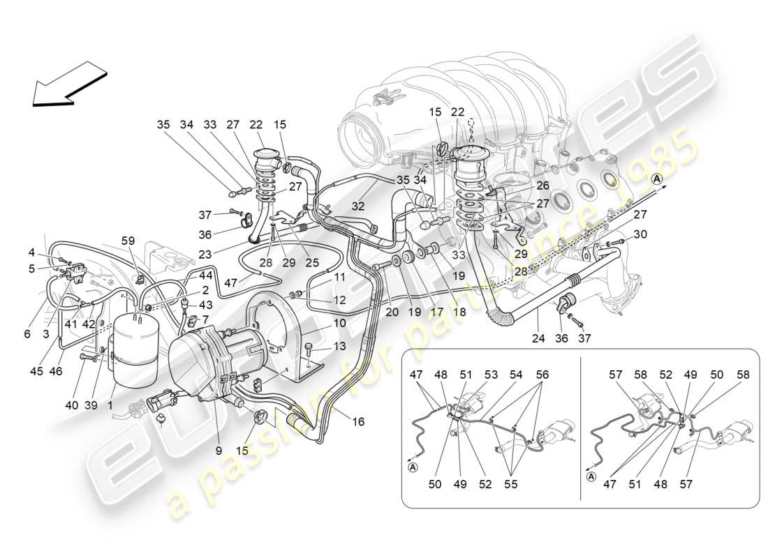 maserati granturismo s (2016) diagramma delle parti del sistema d'aria aggiuntivo