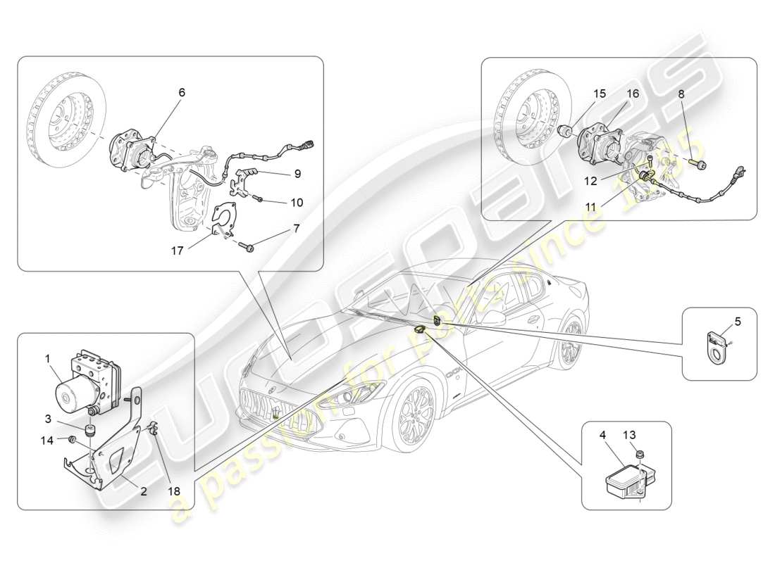 maserati granturismo s (2019) diagramma delle parti dei sistemi di controllo della frenatura