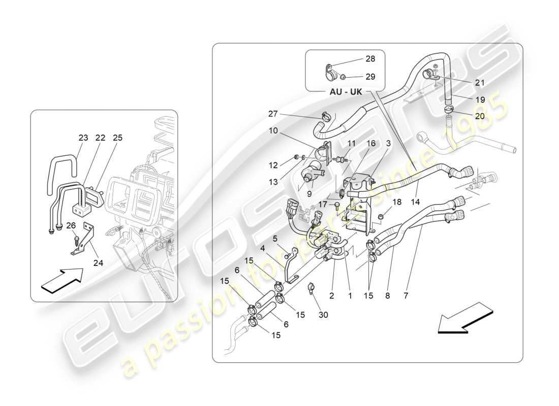 maserati granturismo s (2020) centralina a/c: dispositivi vano motore schema particolare