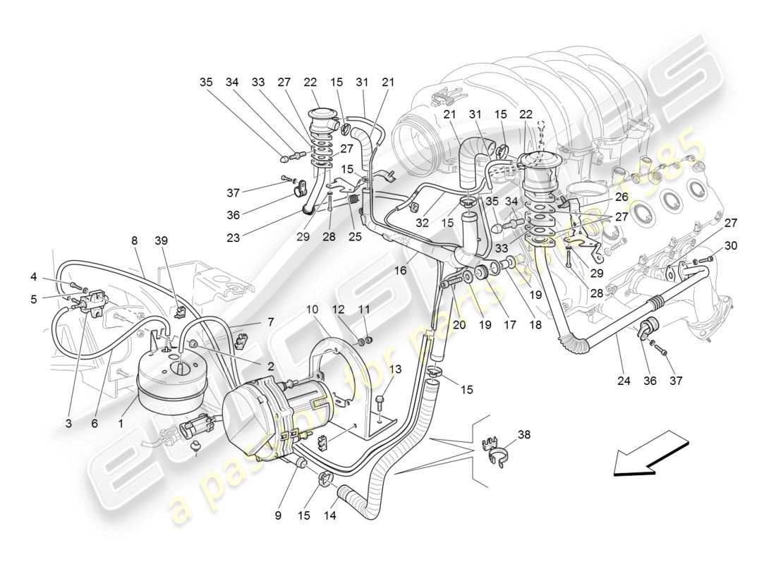 maserati granturismo (2008) diagramma delle parti del sistema d'aria aggiuntivo