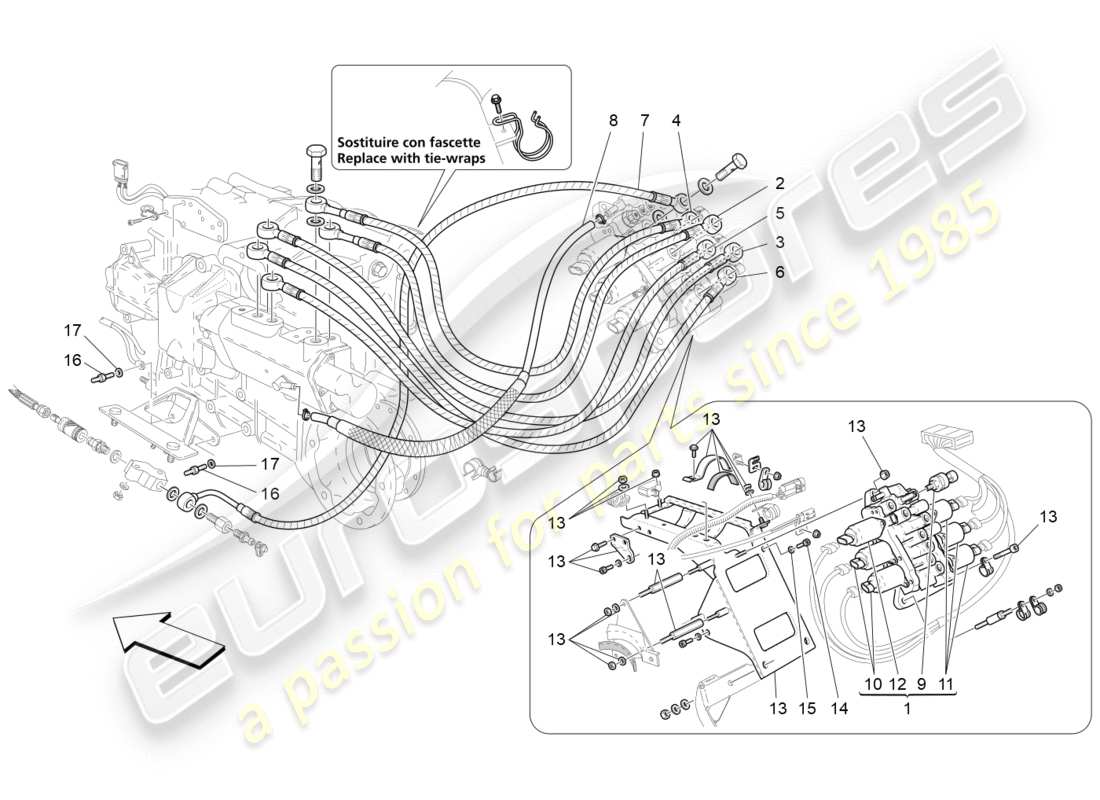 maserati granturismo s (2016) impianto idraulico di attivazione del cambio: unita' di potenza schema delle parti