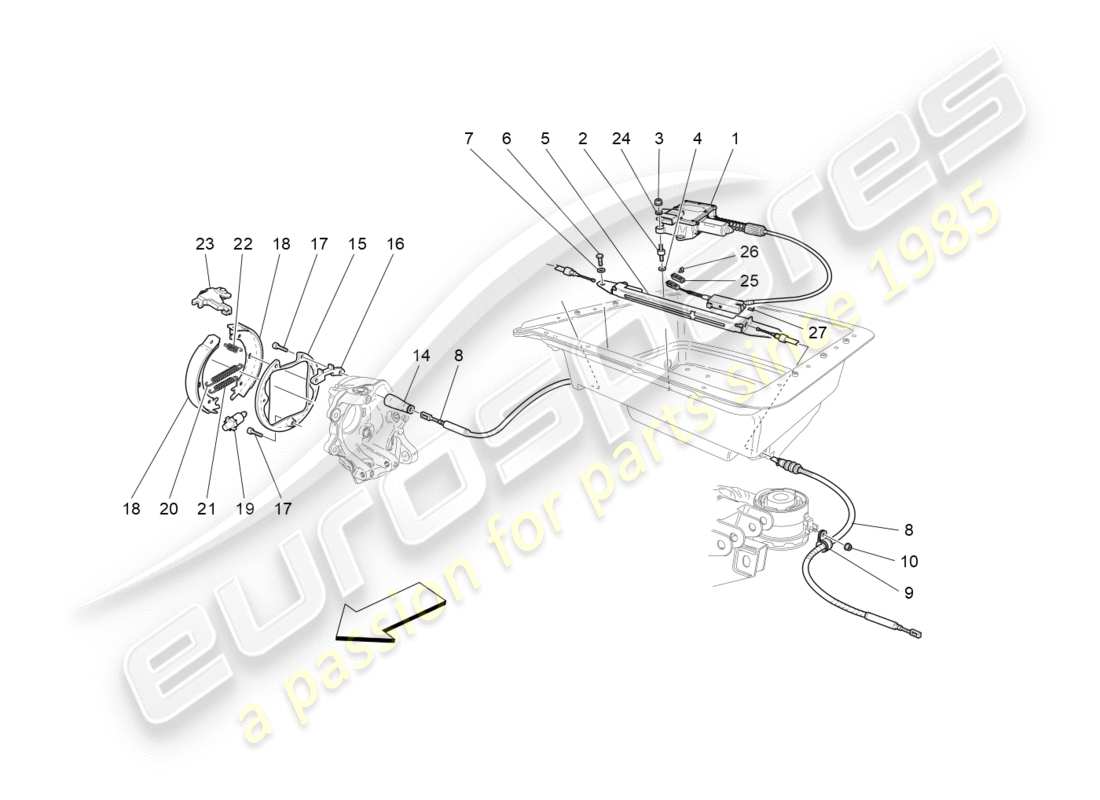 maserati granturismo s (2016) schema delle parti del freno di stazionamento