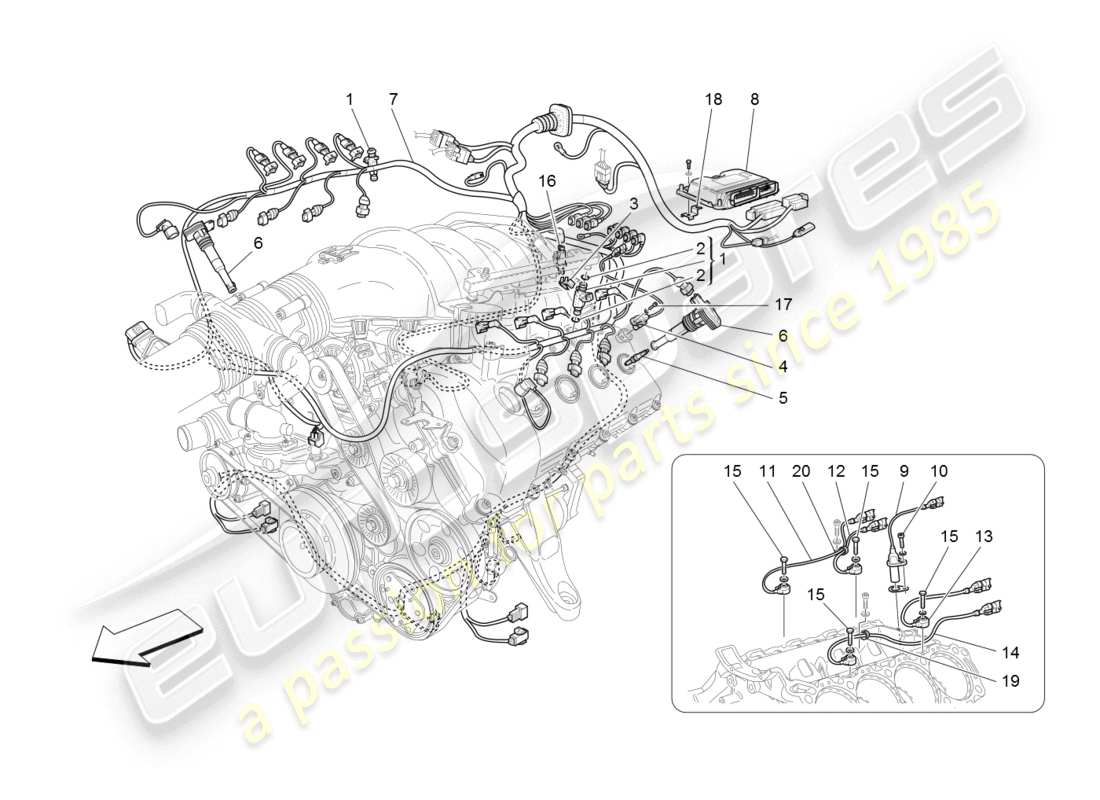 maserati granturismo (2008) controllo elettronico: diagramma delle parti di controllo dell'iniezione e della fasatura del motore