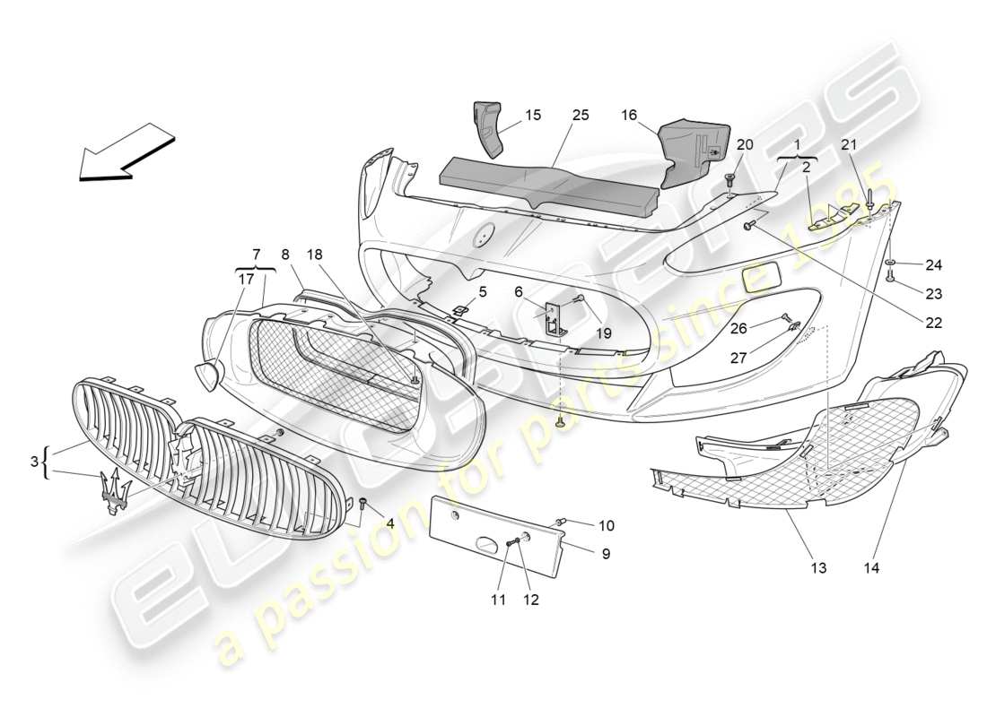 maserati qtp 3.0 tds v6 275hp (2015) schema delle parti paraurti anteriore