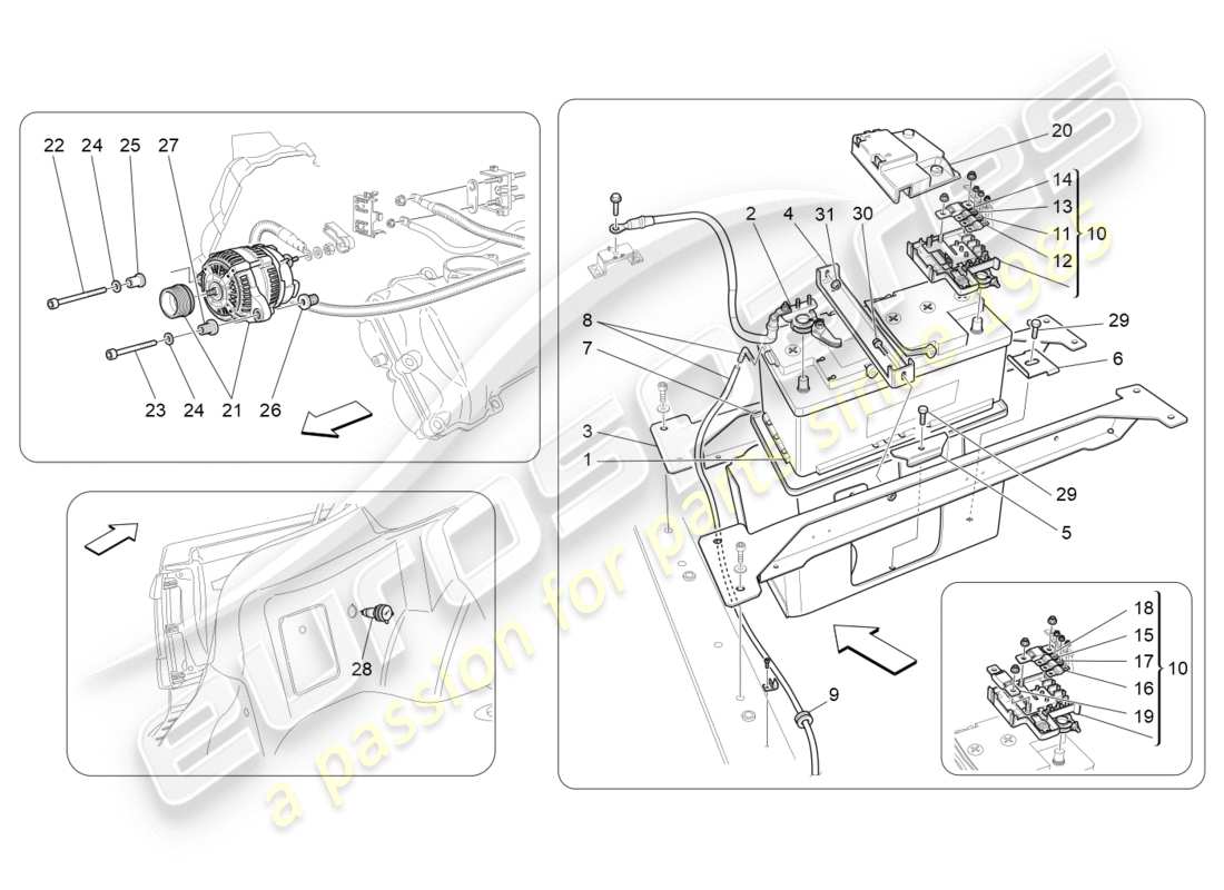 maserati granturismo s (2016) diagramma delle parti di generazione e accumulo di energia