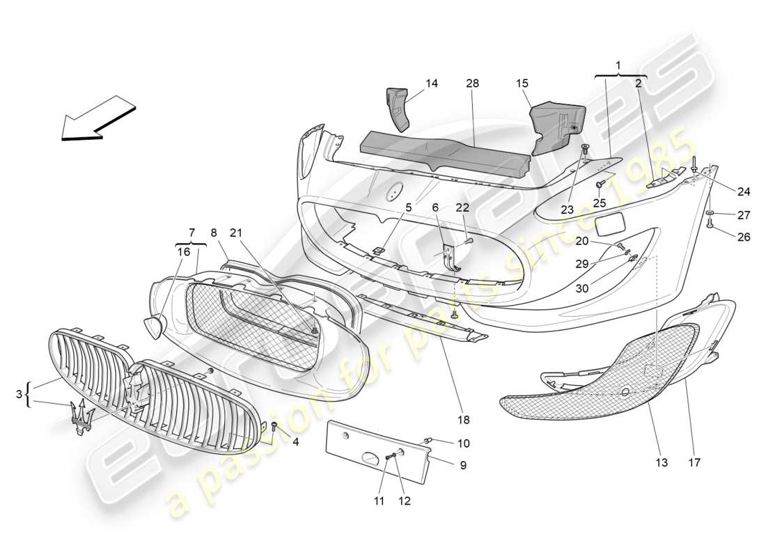 maserati granturismo s (2016) paraurti anteriore diagramma delle parti
