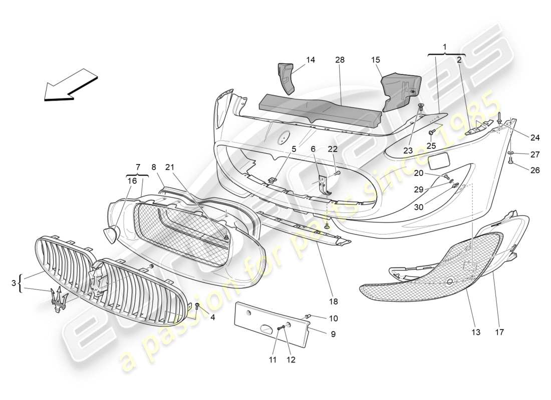 maserati granturismo s (2016) schema delle parti paraurti anteriore