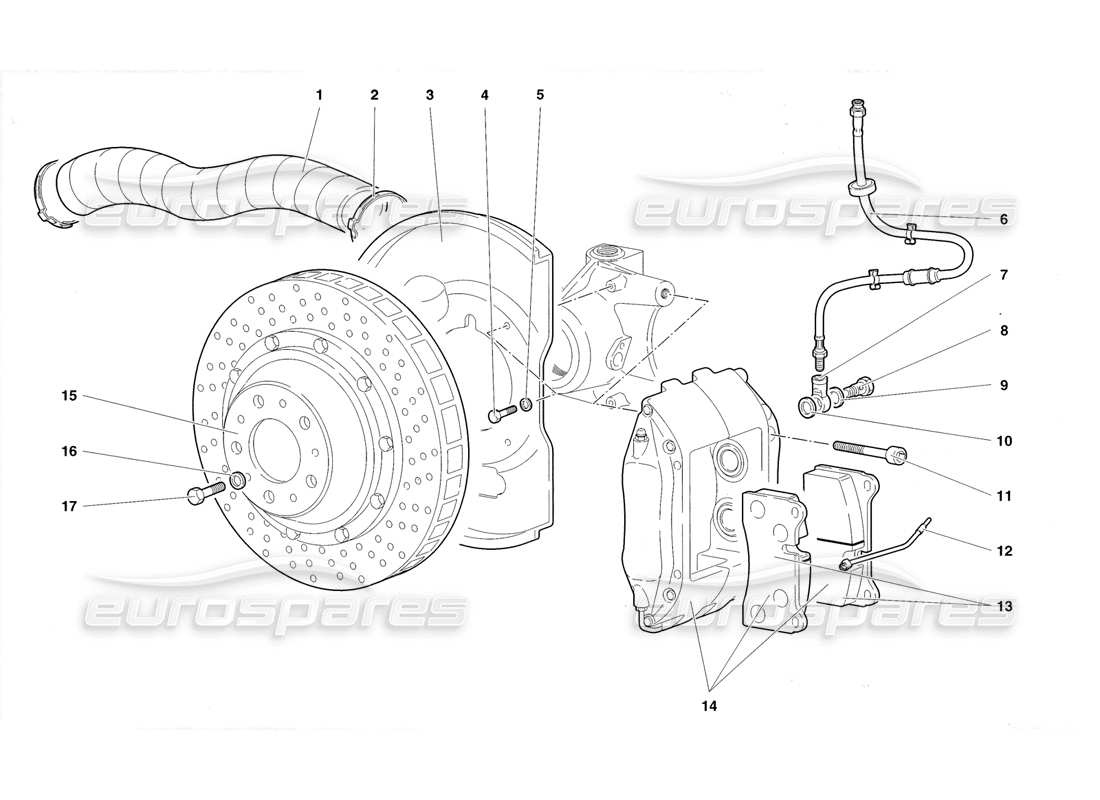 lamborghini diablo roadster (1998) diagramma delle parti dei freni anteriori