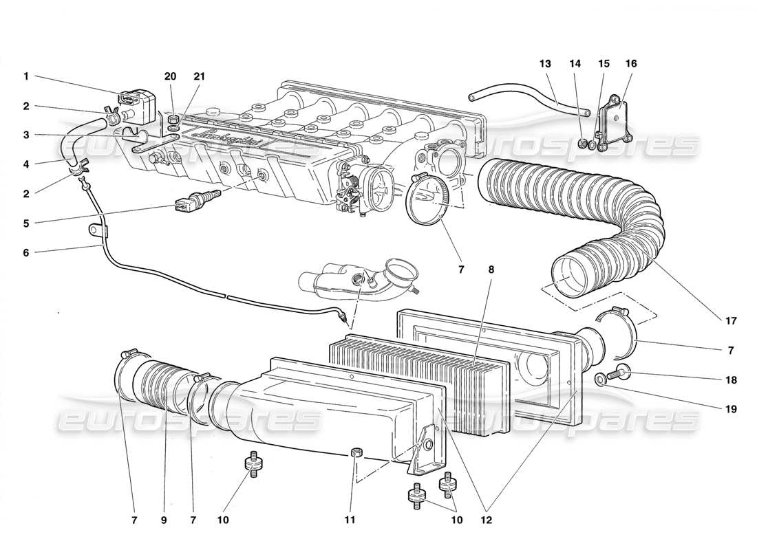 lamborghini diablo roadster (1998) diagramma delle parti dei filtri dell'aria