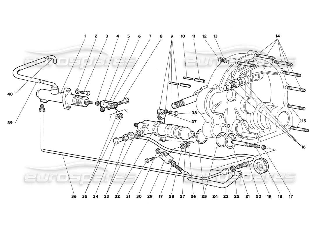 lamborghini diablo 6.0 (2001) diagramma delle parti delle leve dei comandi della frizione