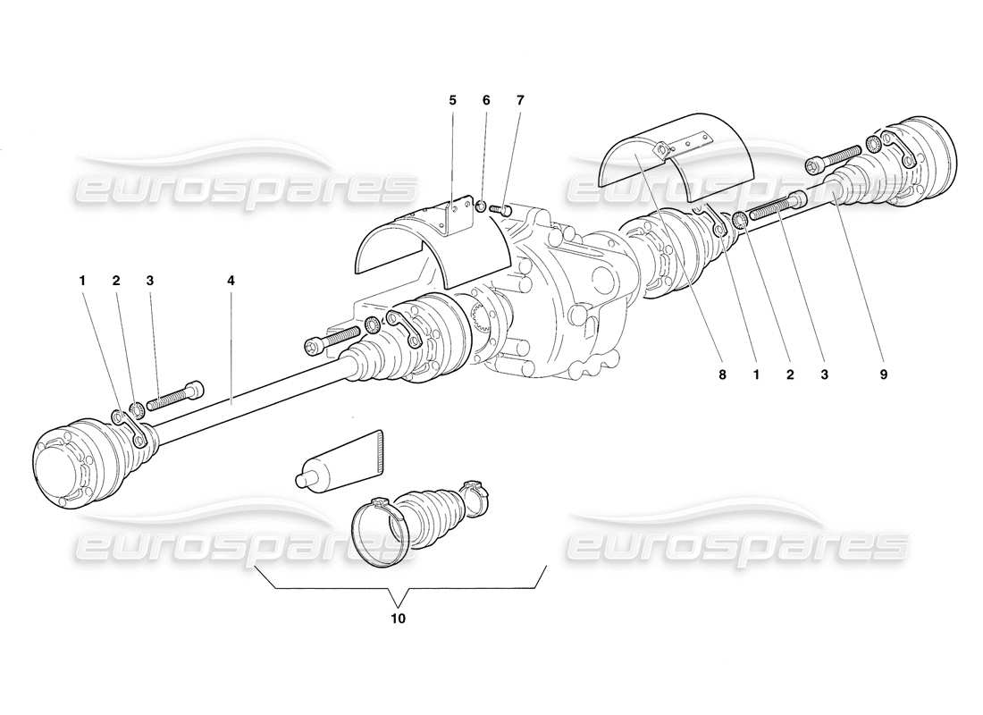lamborghini diablo sv (1998) alberi di trasmissione e albero dell'elica diagramma delle parti