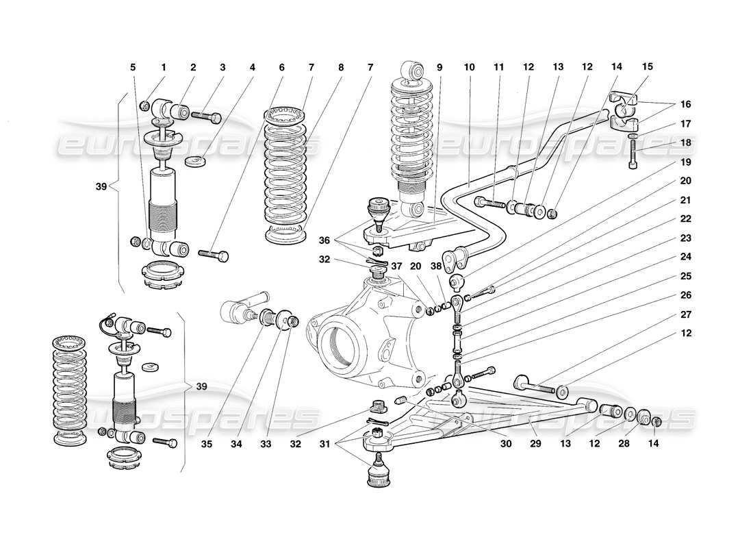 lamborghini diablo sv (1998) diagramma delle parti della sospensione anteriore