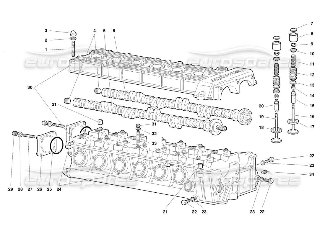 lamborghini diablo sv (1998) schema delle parti della testata sinistra