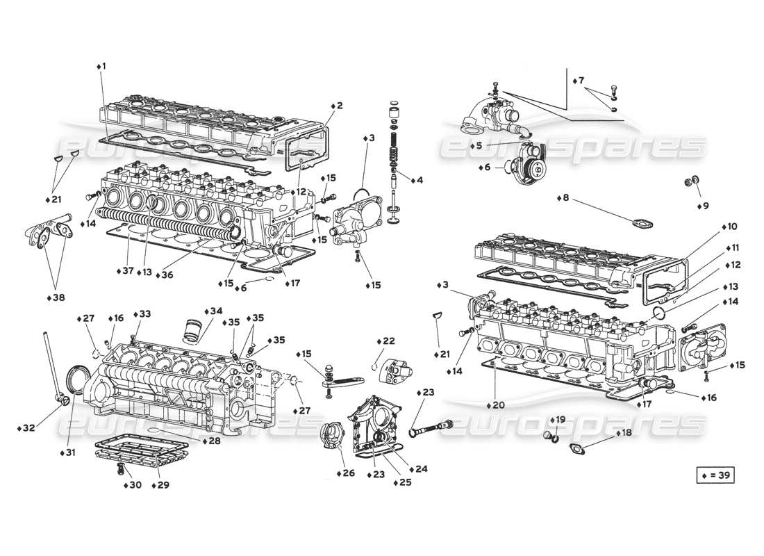 lamborghini diablo 6.0 (2001) diagramma delle parti del kit guarnizioni motore