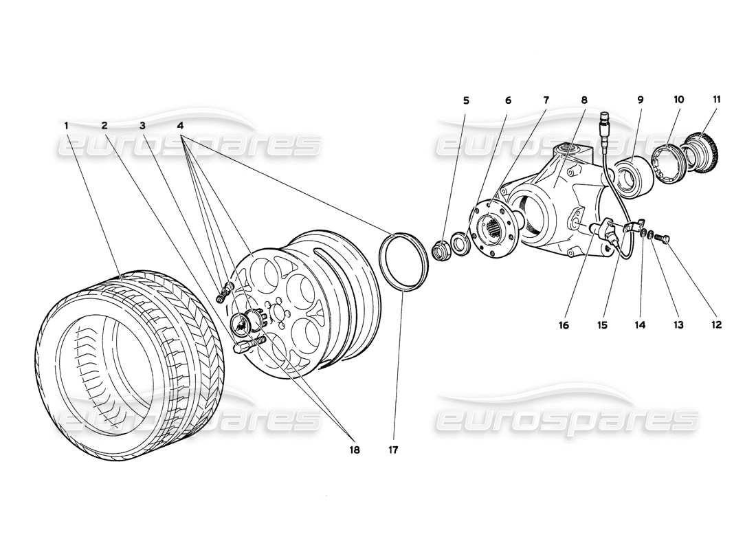 lamborghini diablo 6.0 (2001) schema delle parti della ruota anteriore e del supporto del mozzo