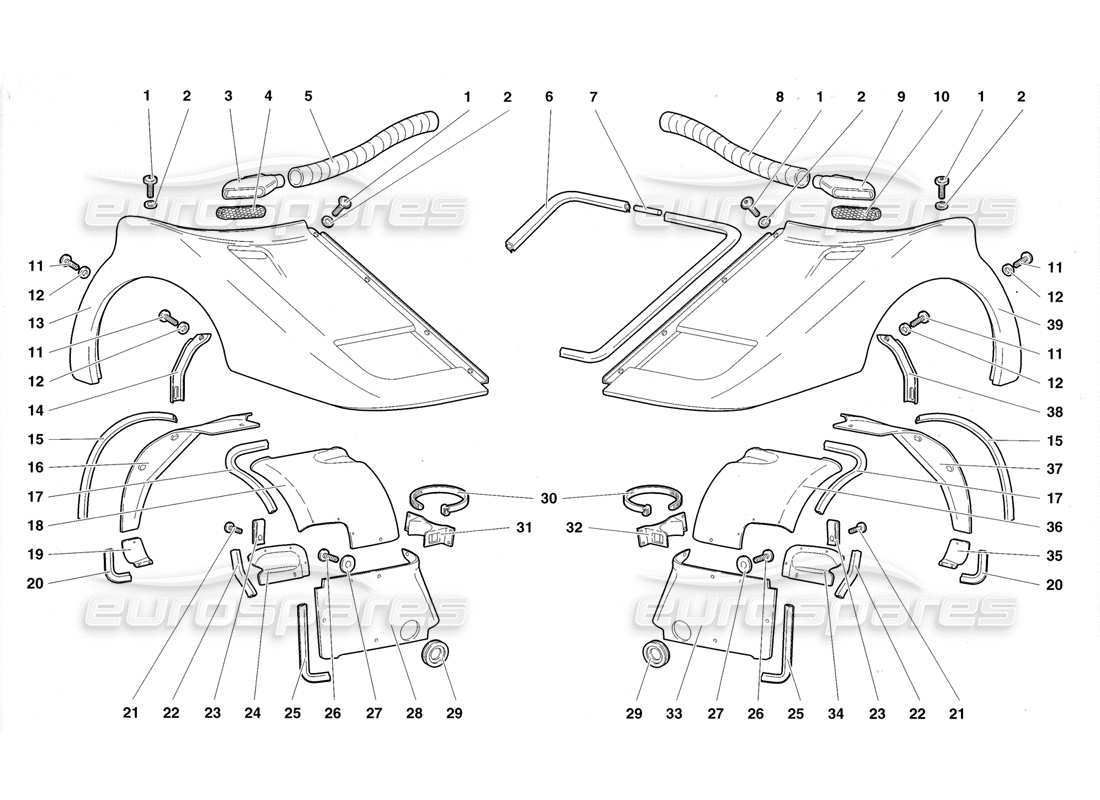 lamborghini diablo roadster (1998) elementi della coque anteriore diagramma delle parti