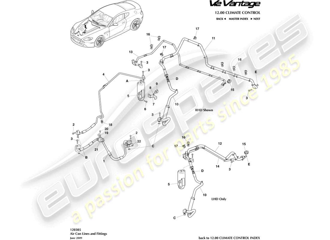 aston martin v12 vantage (2010) diagramma delle parti delle linee dell'aria condizionata