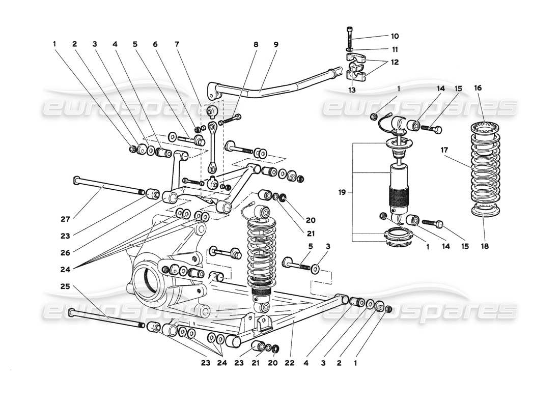 lamborghini diablo 6.0 (2001) diagramma delle parti della sospensione posteriore