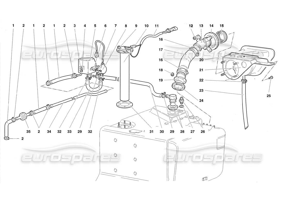 lamborghini diablo roadster (1998) schema delle parti del sistema di alimentazione