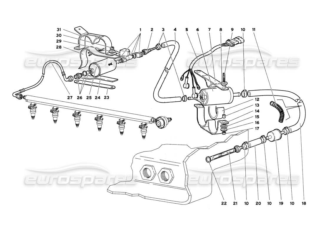 lamborghini diablo 6.0 (2001) sistema di alimentazione carburante diagramma delle parti
