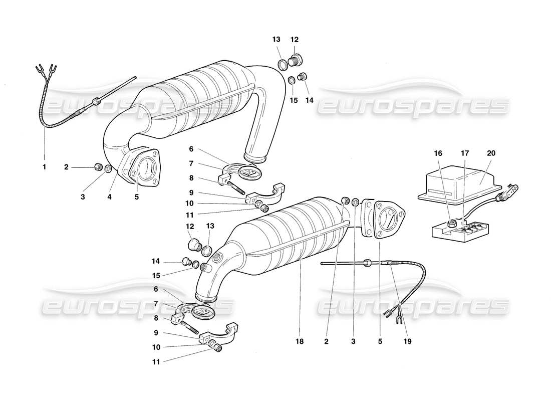 lamborghini diablo sv (1998) diagramma delle parti del sistema di scarico