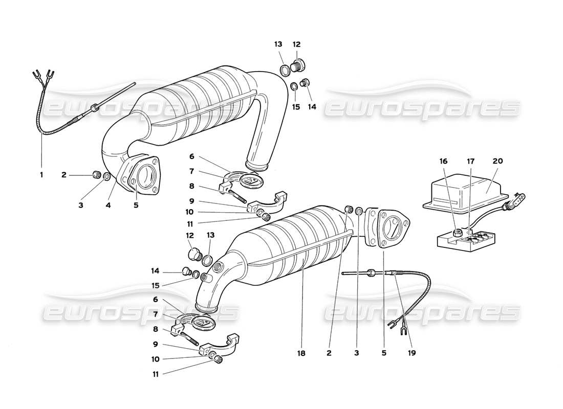 lamborghini diablo sv (1999) diagramma delle parti del sistema di scarico