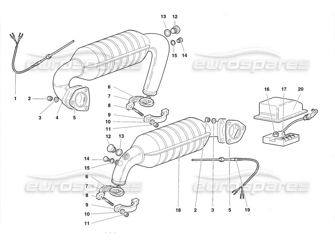 lamborghini diablo roadster (1998) diagramma delle parti del sistema di scarico
