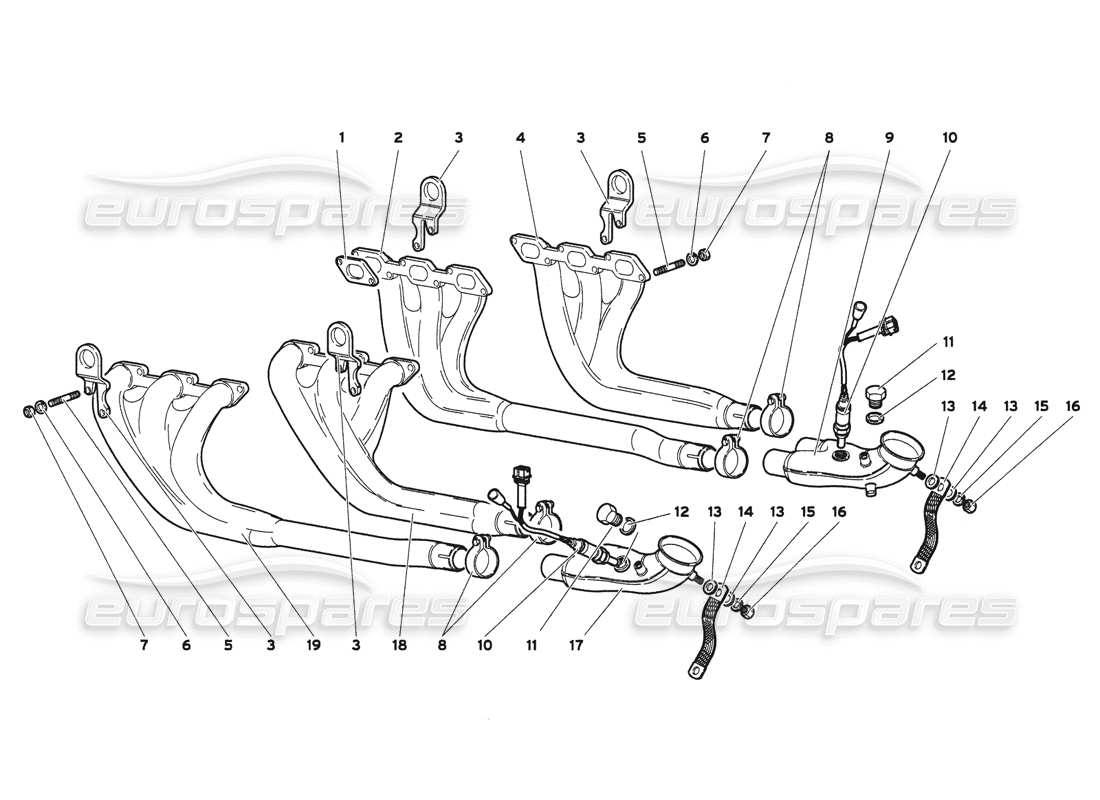 lamborghini diablo 6.0 (2001) diagramma delle parti del sistema di scarico (my 2000).