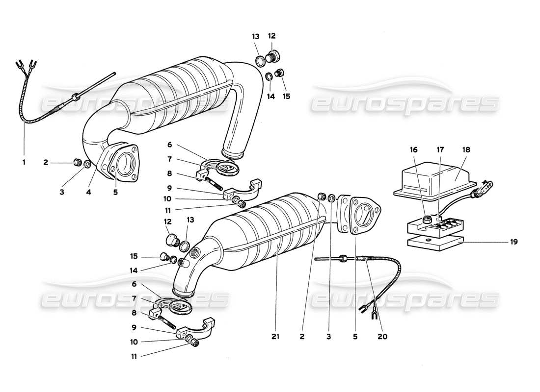 lamborghini diablo 6.0 (2001) diagramma delle parti del sistema di scarico (my 2000).