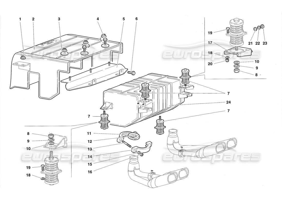 lamborghini diablo roadster (1998) diagramma delle parti del sistema di scarico