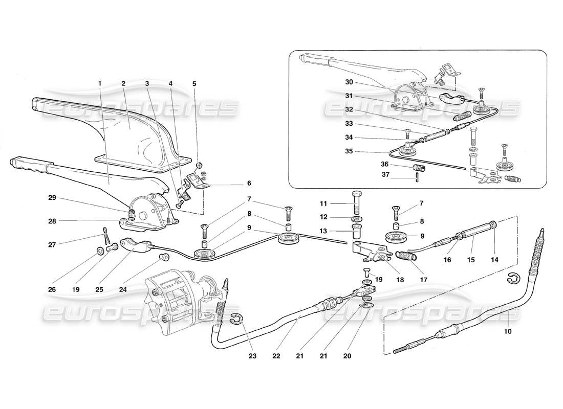 lamborghini diablo roadster (1998) diagramma delle parti del freno a mano