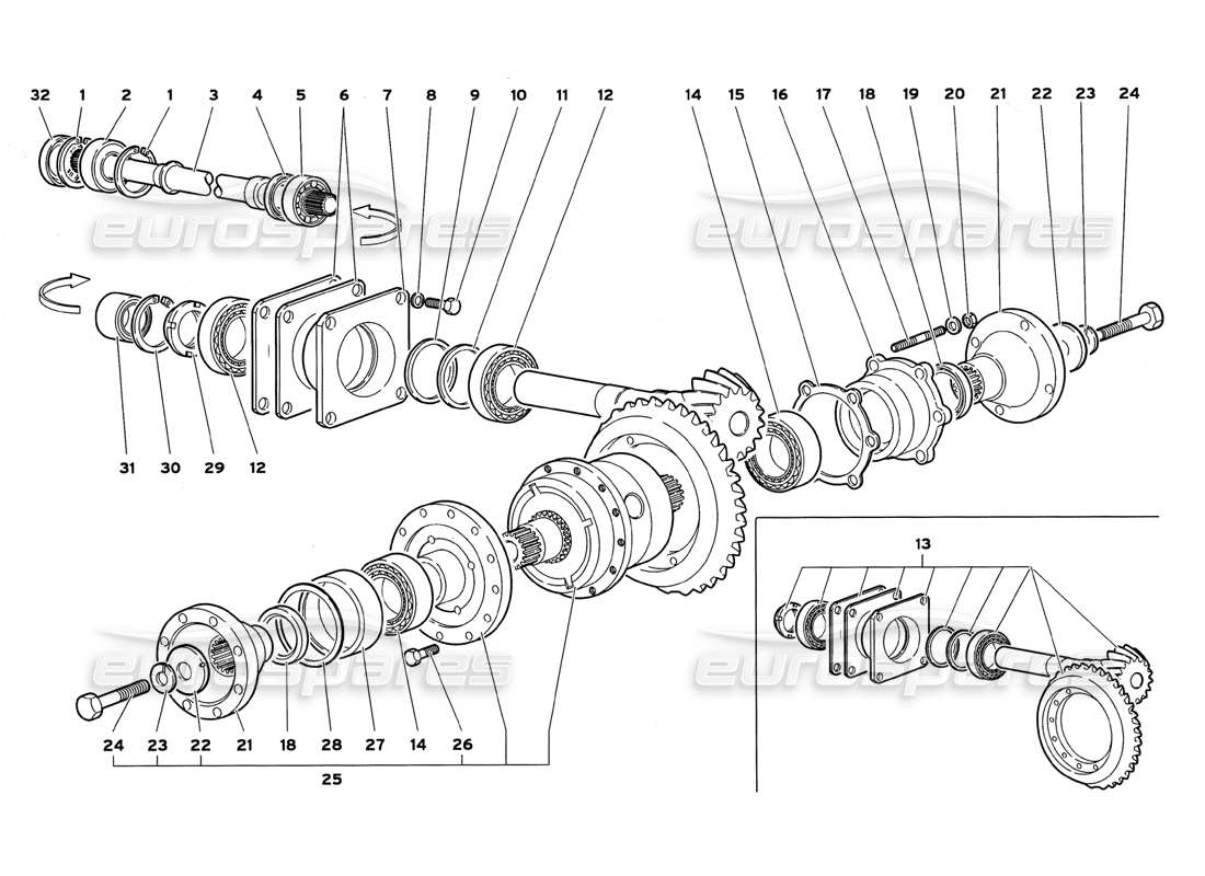 lamborghini diablo gt (1999) differenziale posteriore diagramma delle parti