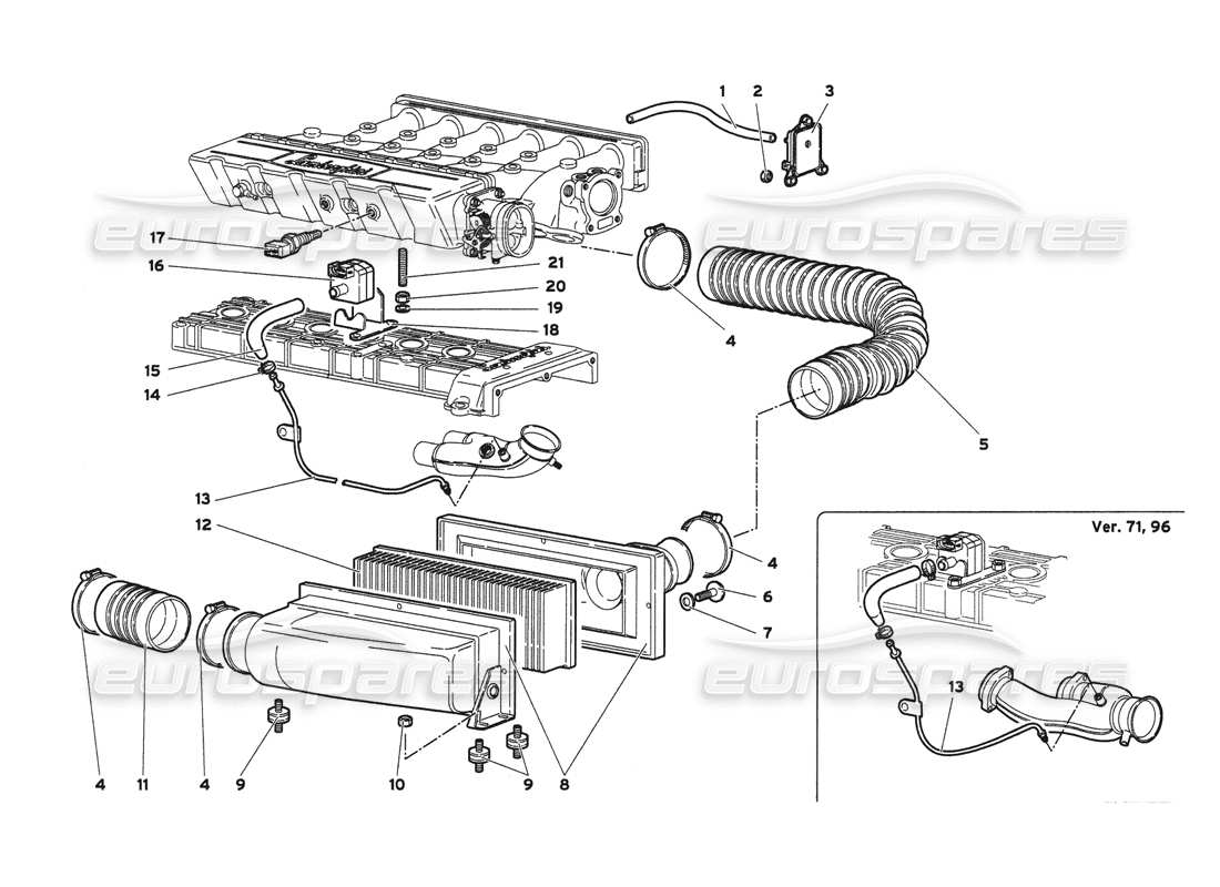 lamborghini diablo 6.0 (2001) diagramma delle parti dei filtri dell'aria