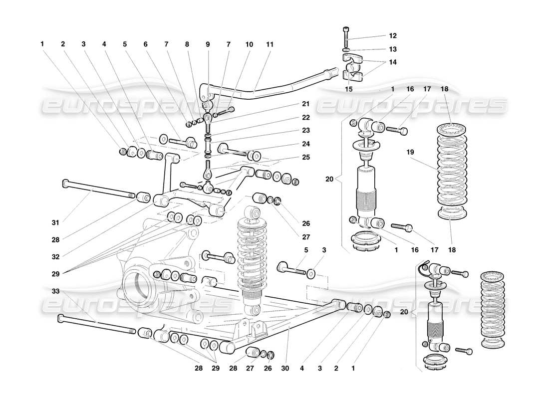 lamborghini diablo sv (1998) diagramma delle parti della sospensione posteriore