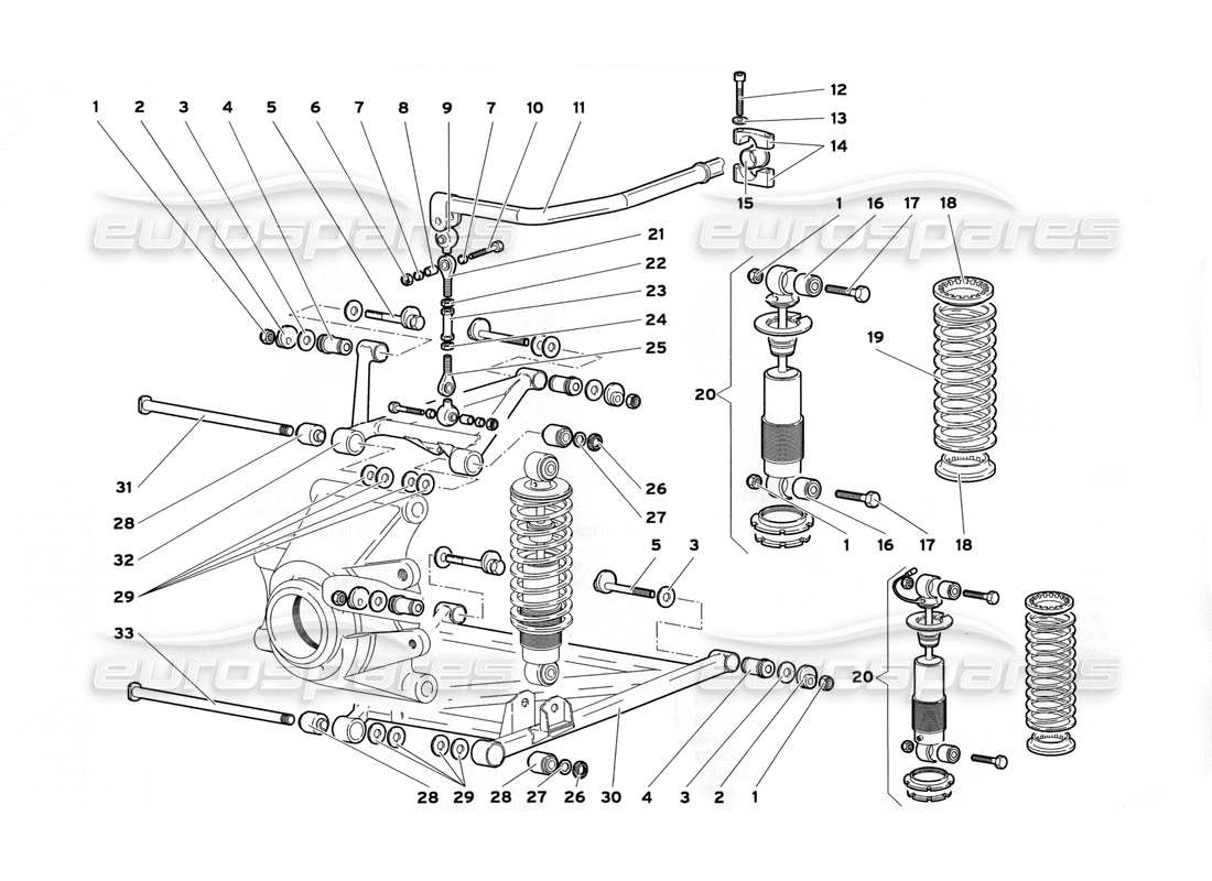 lamborghini diablo sv (1999) diagramma delle parti della sospensione posteriore