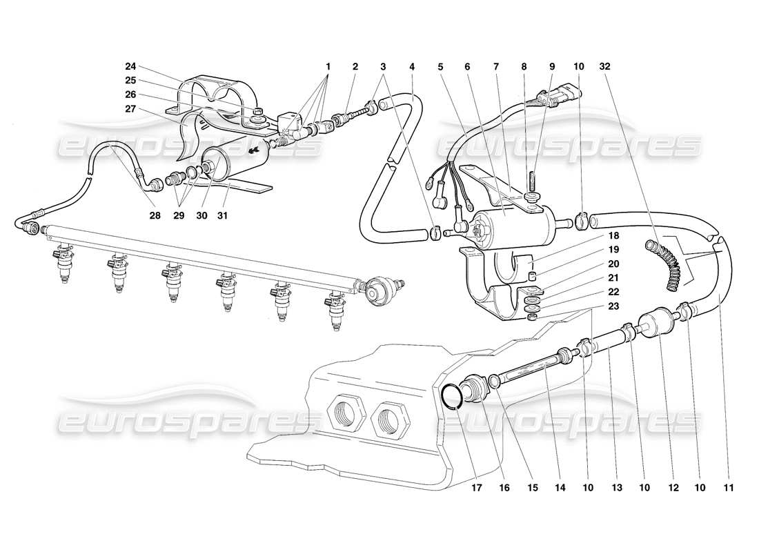 lamborghini diablo sv (1998) schema delle parti del sistema di alimentazione