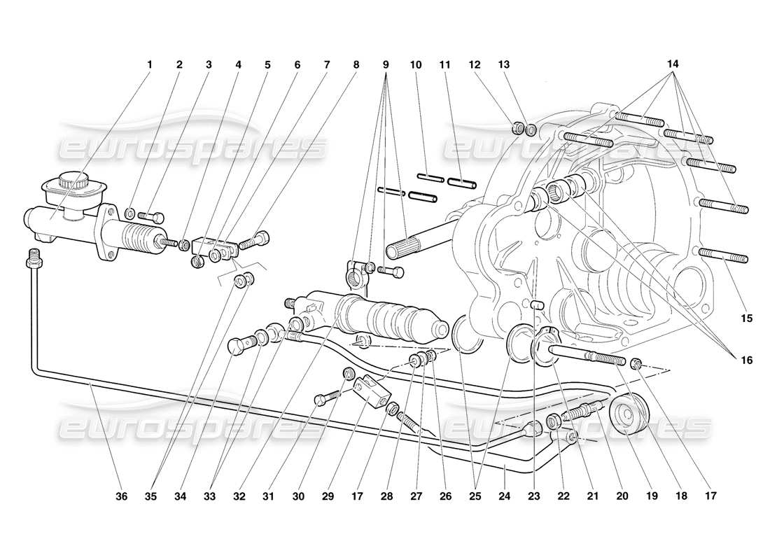 lamborghini diablo sv (1998) diagramma delle parti delle leve di comando della frizione