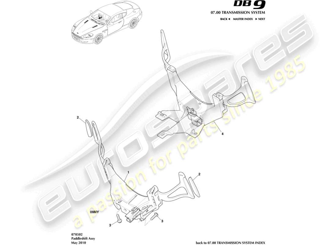aston martin db9 (2009) volante diagramma delle parti