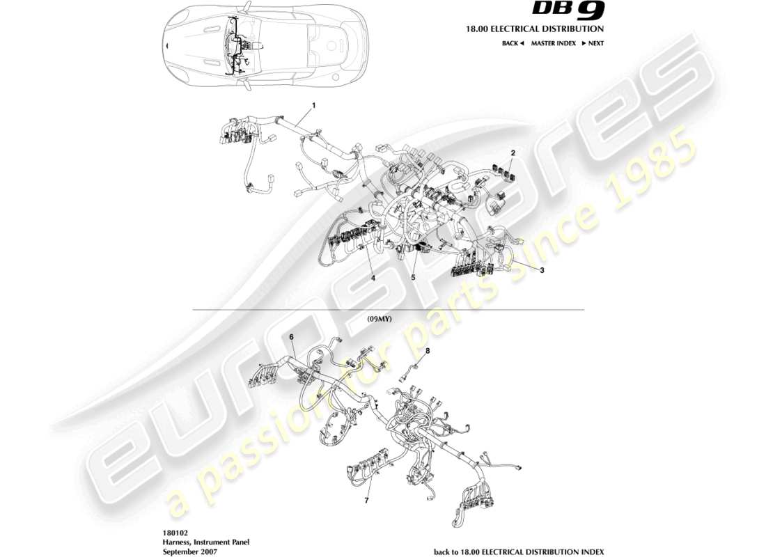 aston martin db9 (2007) diagramma delle parti del cablaggio ip