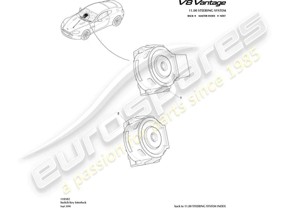 aston martin v8 vantage (2012) schema delle parti dell'interblocco dell'interruttore di accensione