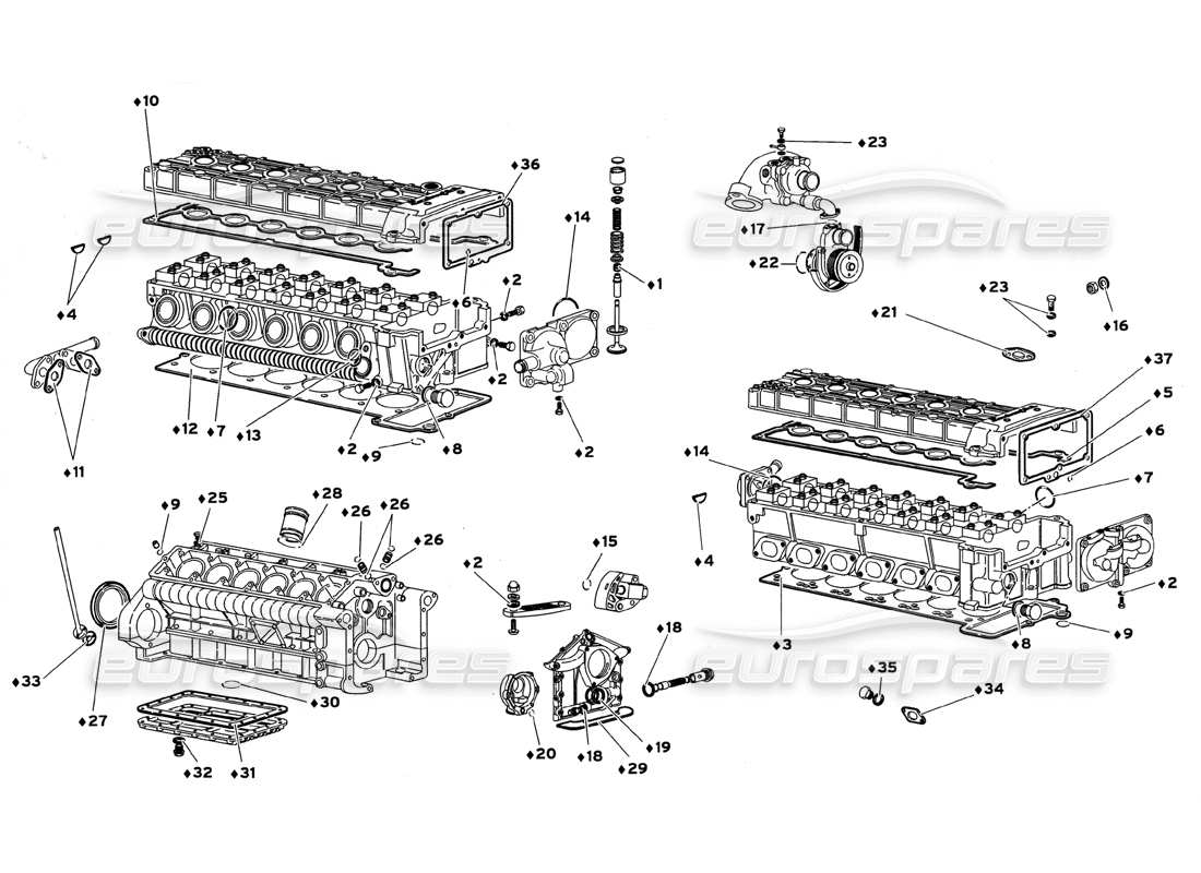 lamborghini diablo gt (1999) diagramma delle parti del kit guarnizioni motore