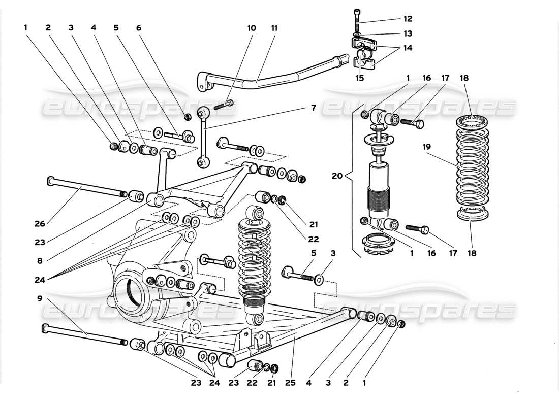 lamborghini diablo gt (1999) sospensione posteriore diagramma delle parti