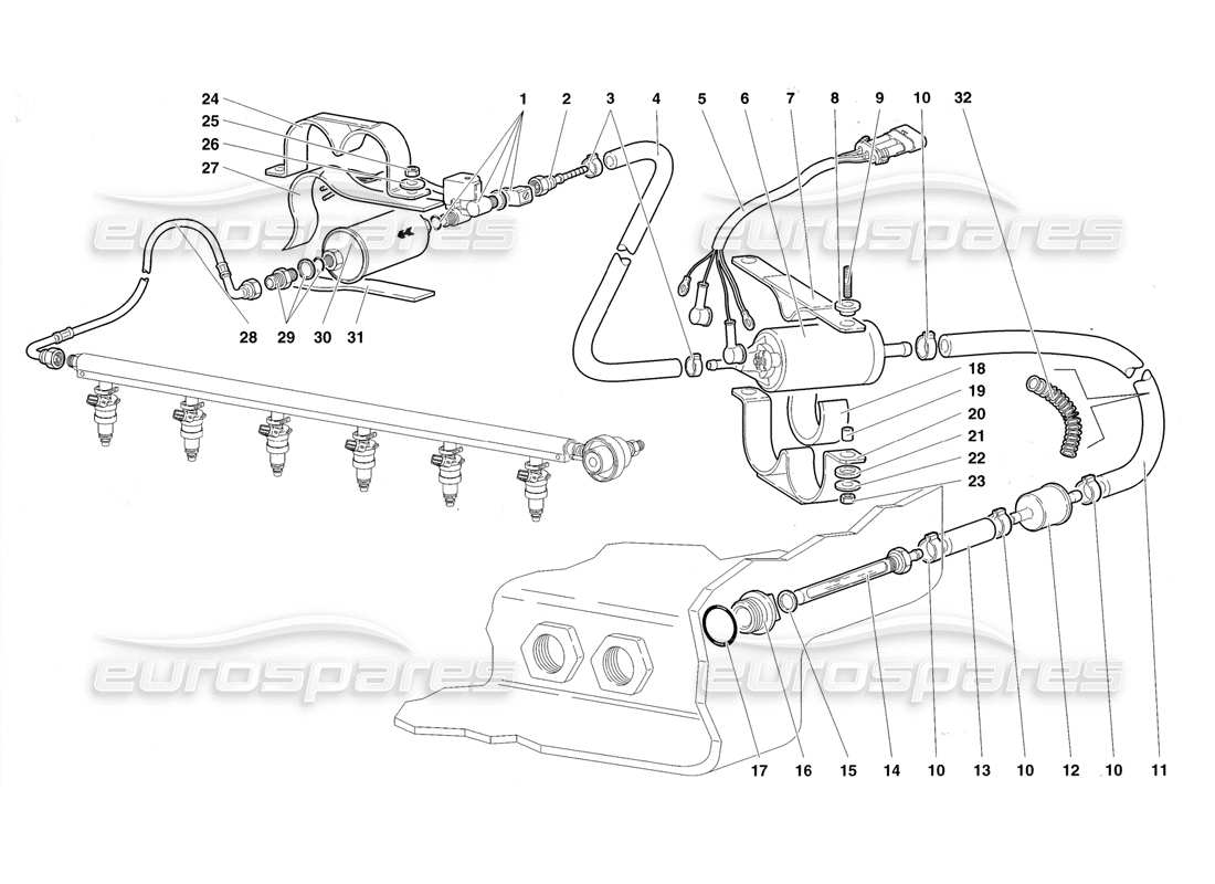 lamborghini diablo roadster (1998) schema delle parti del sistema di alimentazione