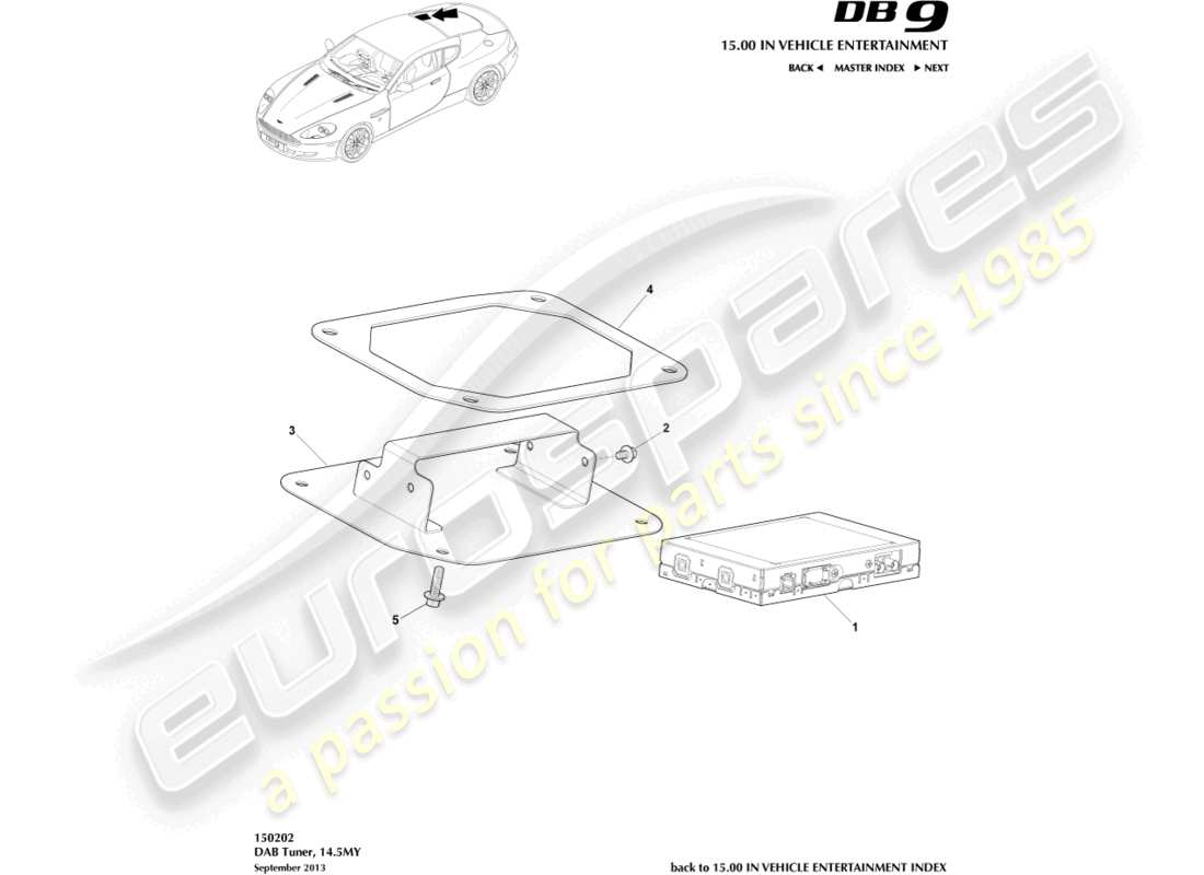 aston martin db9 (2014) sintonizzatore dab, diagramma delle parti 14.5my