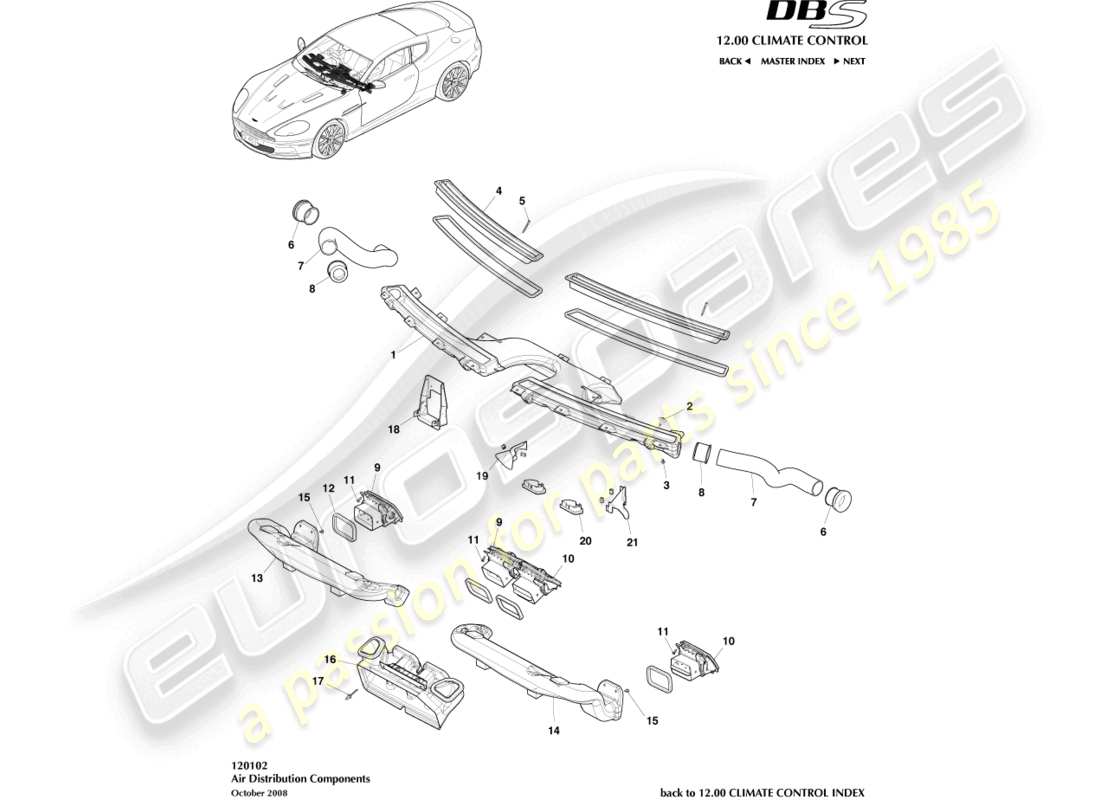 aston martin dbs (2007) luftverteilungskomponenten teilediagramm