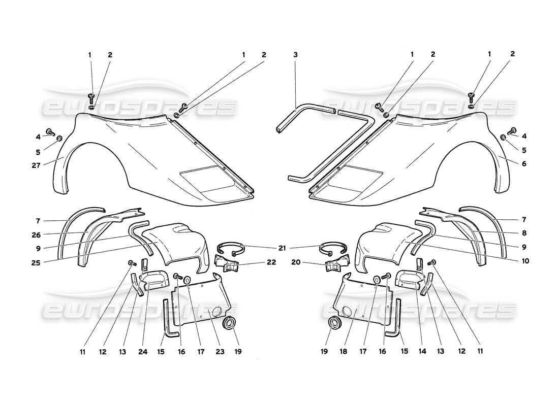 lamborghini diablo 6.0 (2001) elementi del corpo anteriore diagramma delle parti
