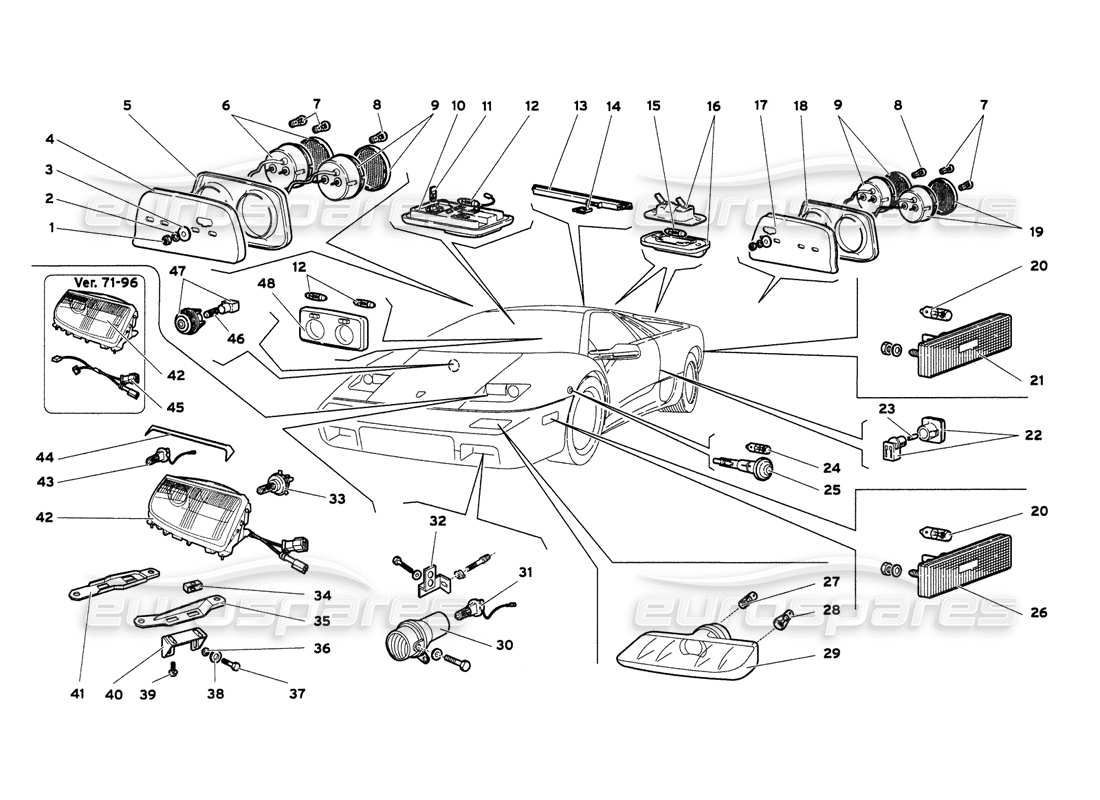 lamborghini diablo 6.0 (2001) luci diagramma delle parti