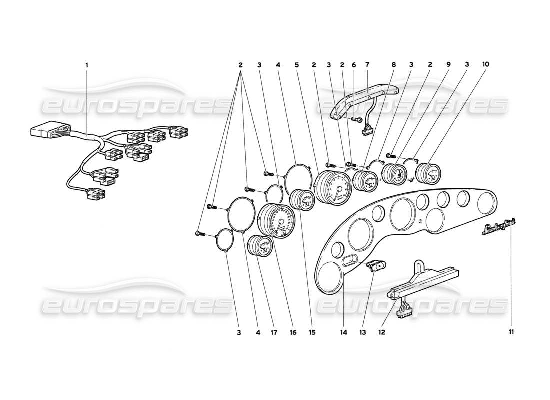 lamborghini diablo 6.0 (2001) diagramma delle parti degli strumenti del cruscotto